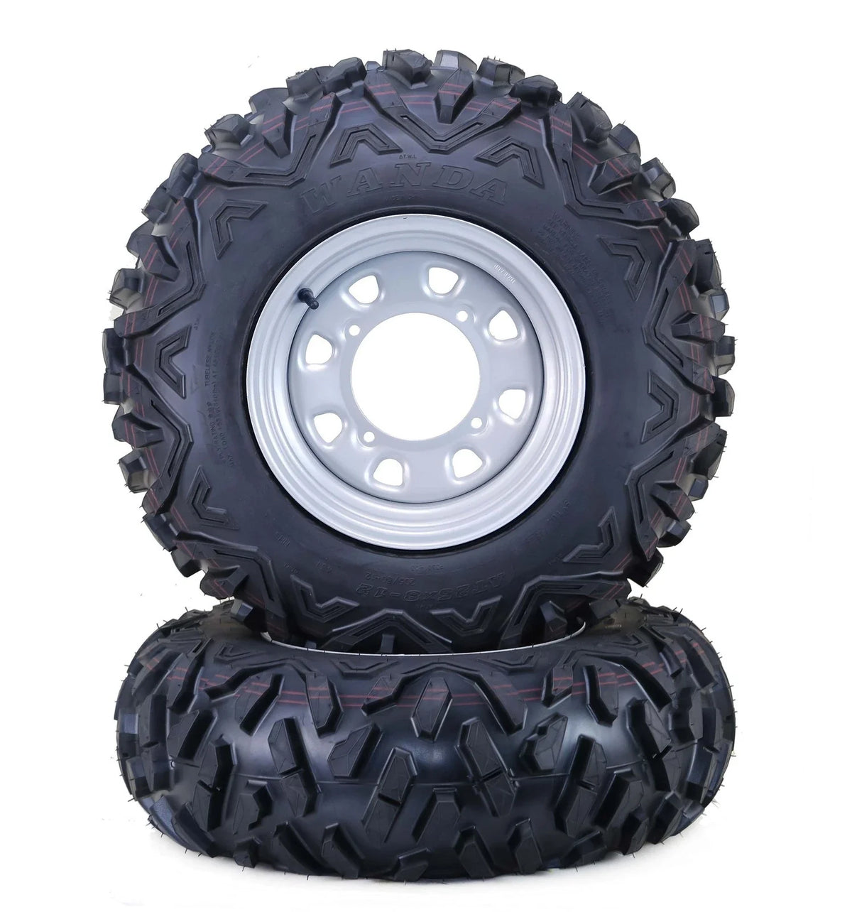 Set of 2 WANDA 27X9-12 ATV Tires 6-Ply P3501 4-156 PCD 4+3 Silver Wheel
