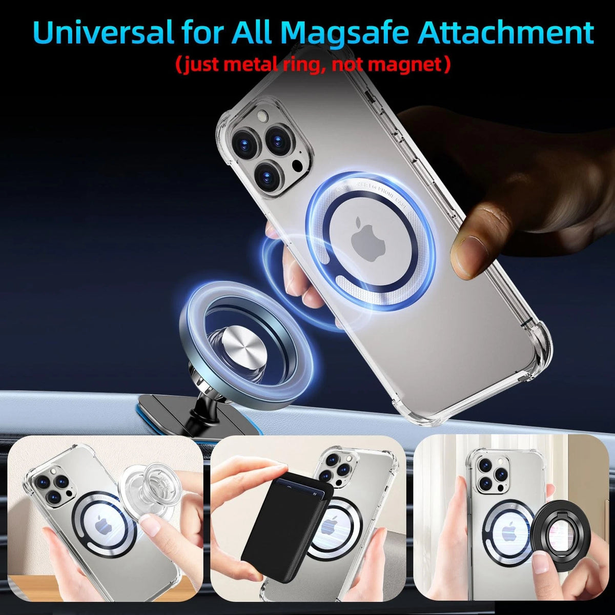 Set of 4 Metal Magnet Ring Adapter for Wireless Charger Card Ho