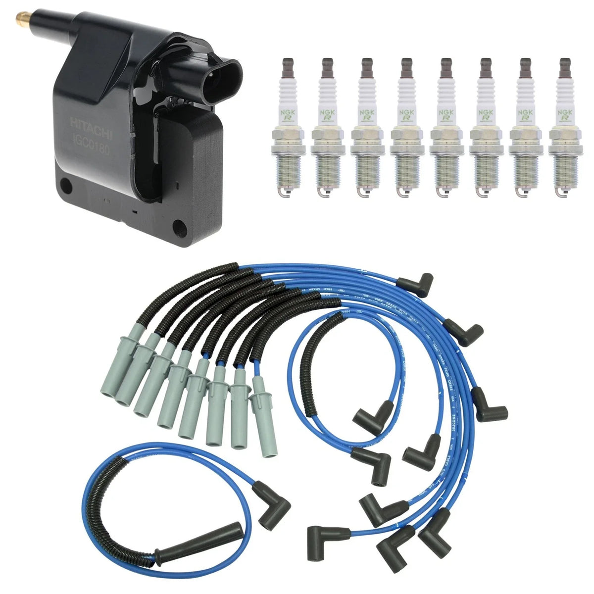 Set of 8 Hitachi Ignition Coils & NGK V-Power Spark Plugs for Dakota V8 (1997–2004)