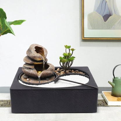 Indoor Water Fountain with LED Light for Rock Garden Desk