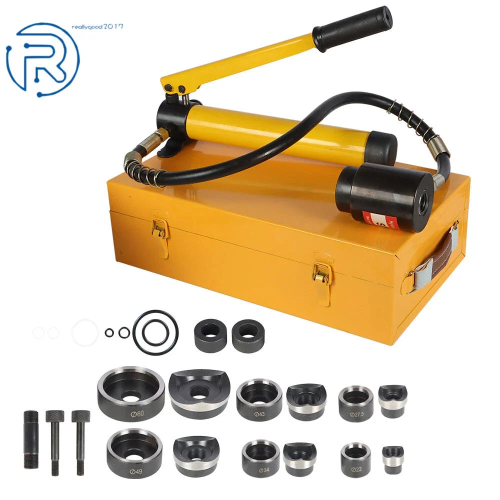 10 Ton Hydraulic Knockout Punch Driver 1/2" to 2" with 6 Dies Tool Kit