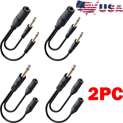 2X 1/4" TS Mono to Dual 1/4" Y Splitter Cable Adapter 30CM