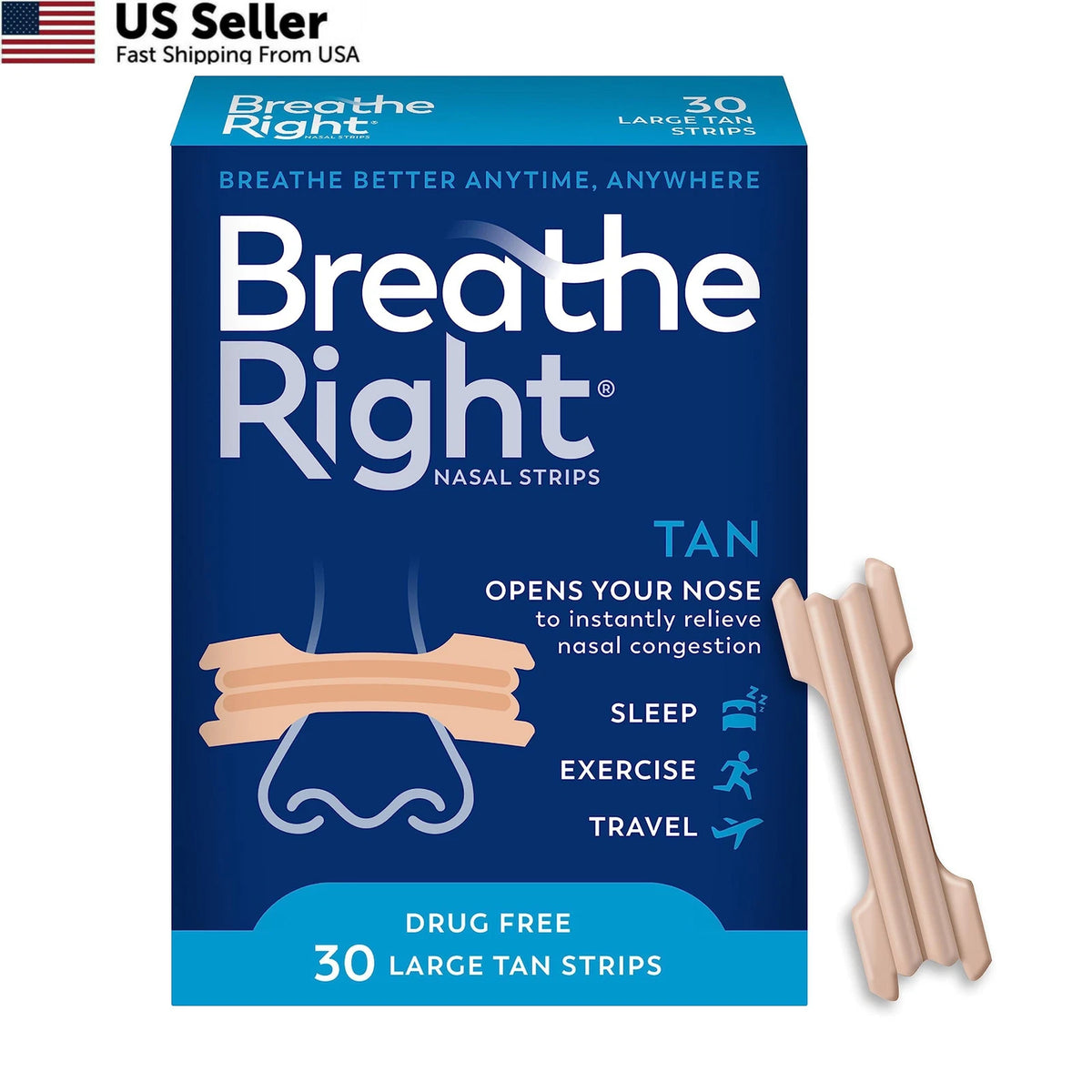 30 Count Breathe Right Extra Strength Nasal Strips for All Models (Pack of 1)