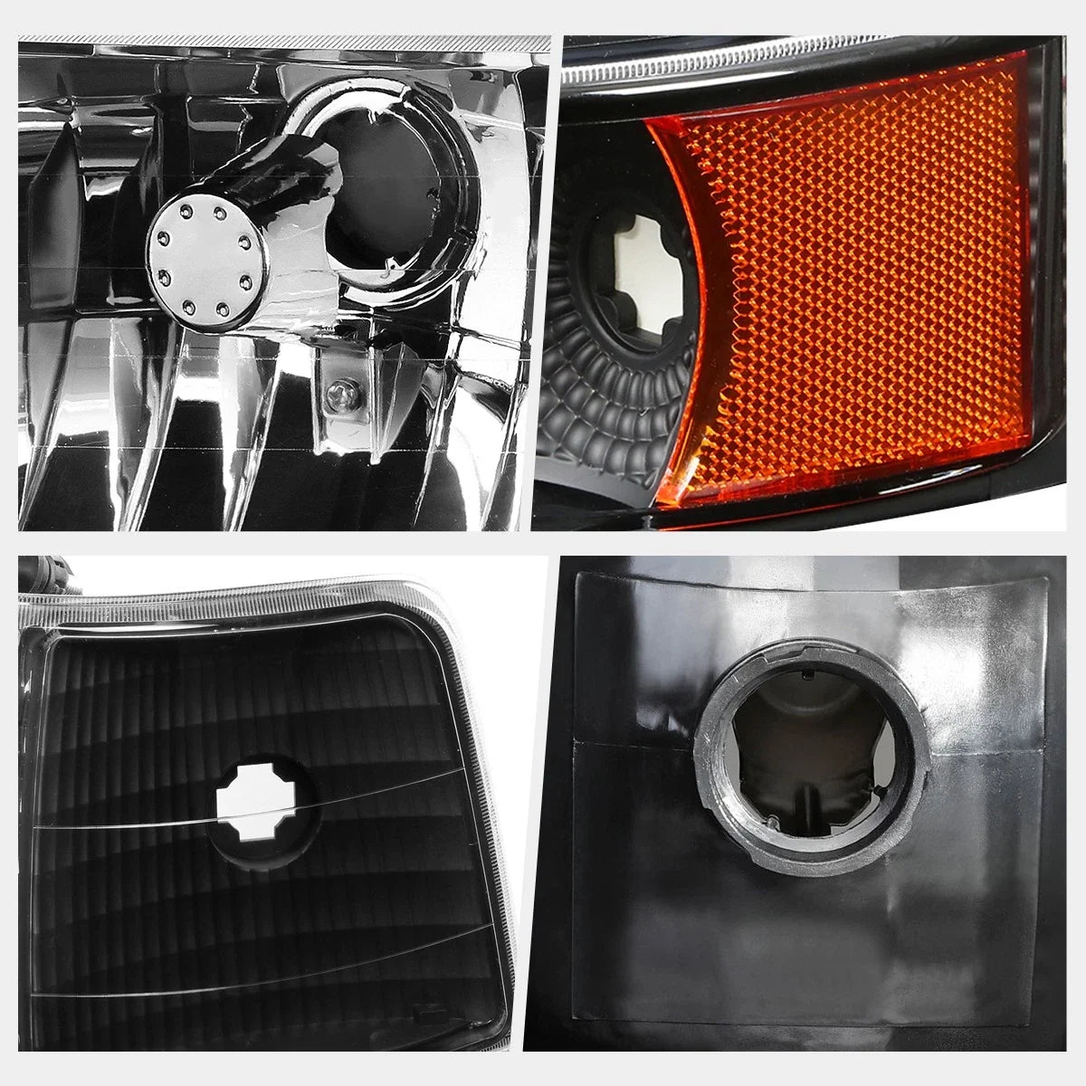 Black Housing Headlight Amber Corner Signal Lamps for Ford F150/F250/F350 (1992–1996)