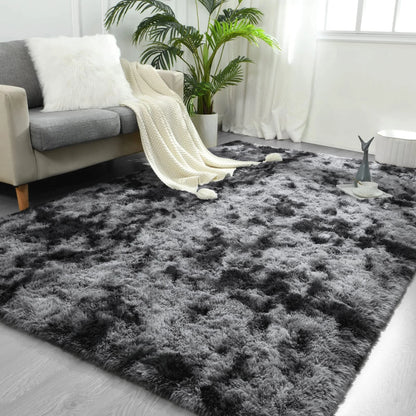 4x6 Feet Tie-Dyed Dark Grey Shaggy Area Rug for Living Room