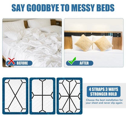 Set of 4 Bed Sheet Straps with Metal Clips - Adjustable Black