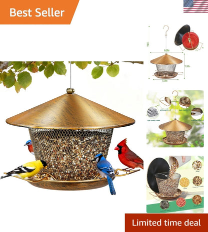 Weather Resistant Outdoor Bird Feeder with 9.8" Dome & Easy Refill