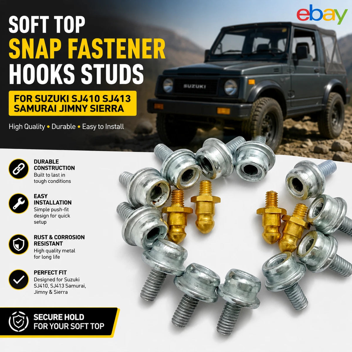 Soft Top Snap Fastener Hooks for Suzuki SJ410 SJ413 Samurai Jimny Sierra