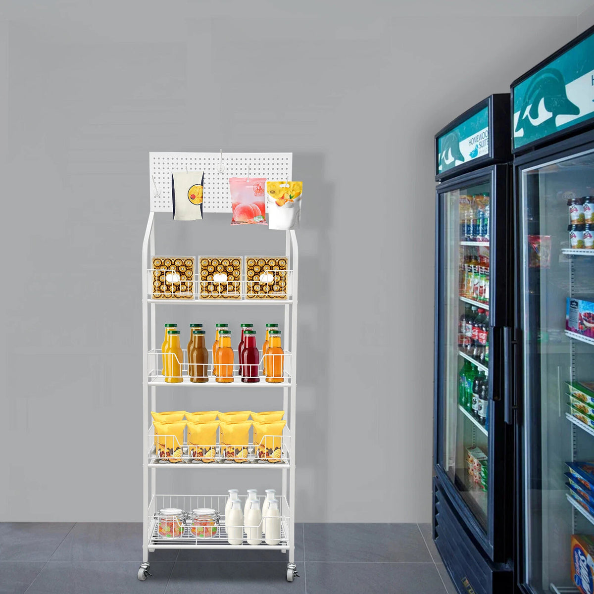 4-Tier Rolling Storage Rack with Wheels and Hooks for Versatile Organization
