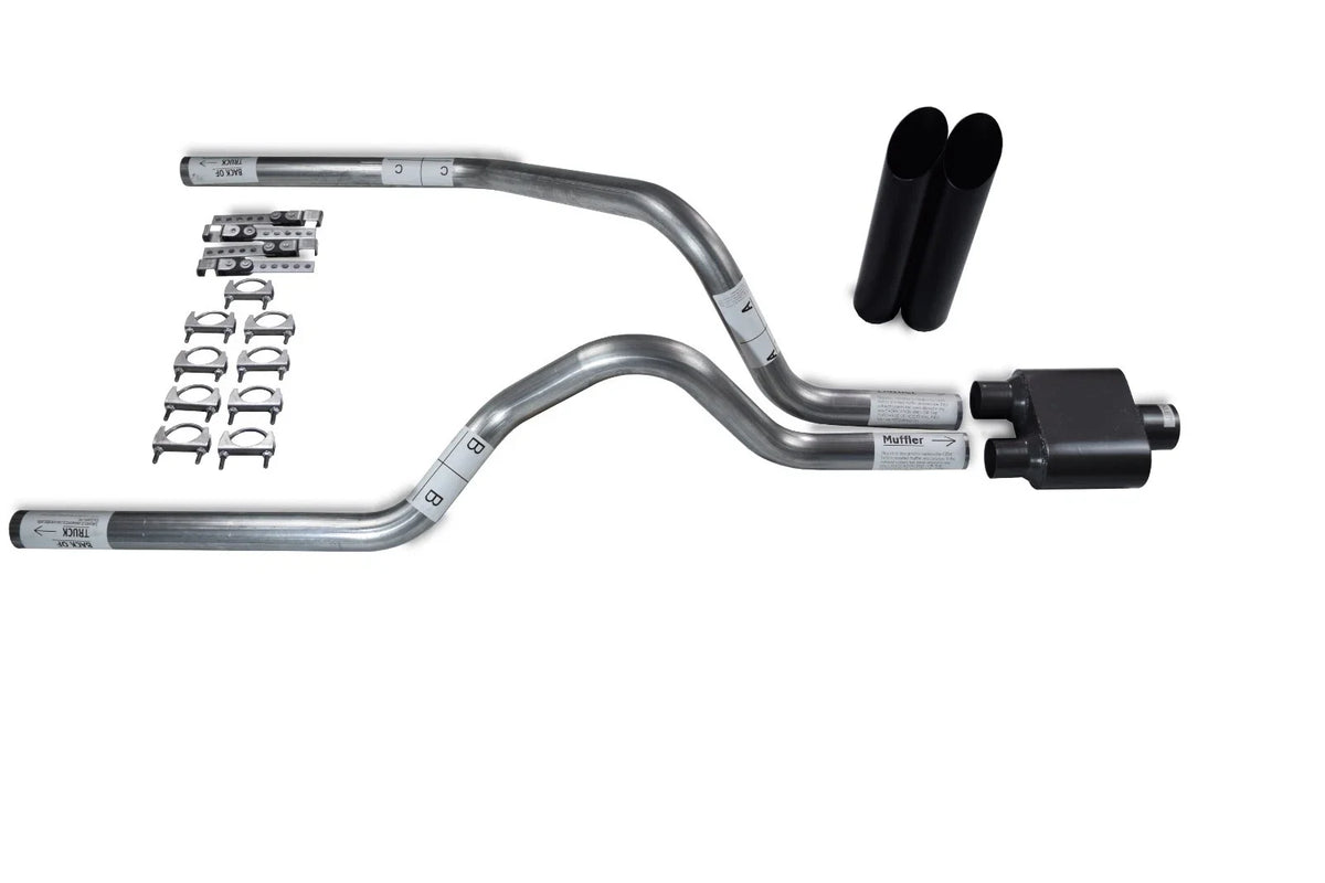 2.5" Dual Exhaust Kit for Dodge Dakota (1997–2005) - 1 Chamber Muffler, Black Tips