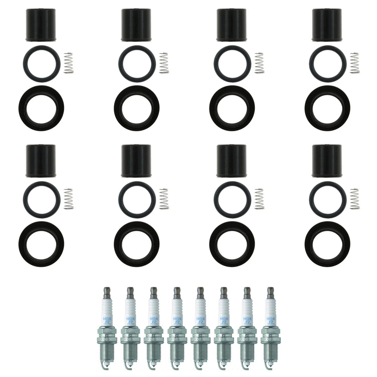 Set of 8 NGK Laser Platinum Spark Plugs & Coil Boots for Dakota Raider (2000–2004)