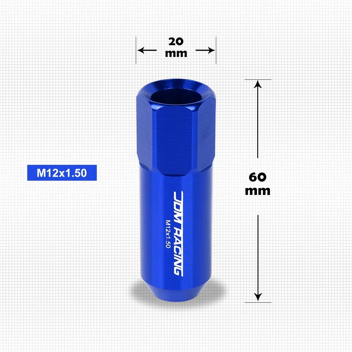 Set of 20 M12X1.5 Blue JDM Open End Aluminum Hex Lug Nuts + Spline Locks + Key