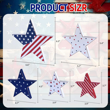 Set of 5 Wooden Stars for 4th of July Decorations