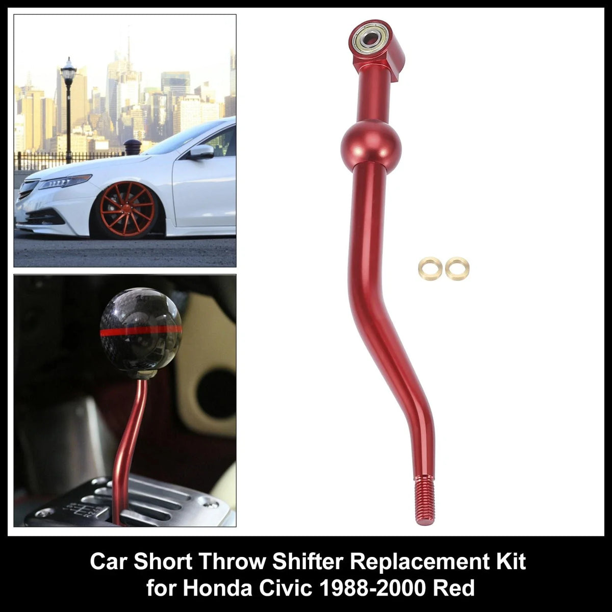 Dual Bend Short Throw Shifter Extension Rod for Honda Civic (1988–2000) Red