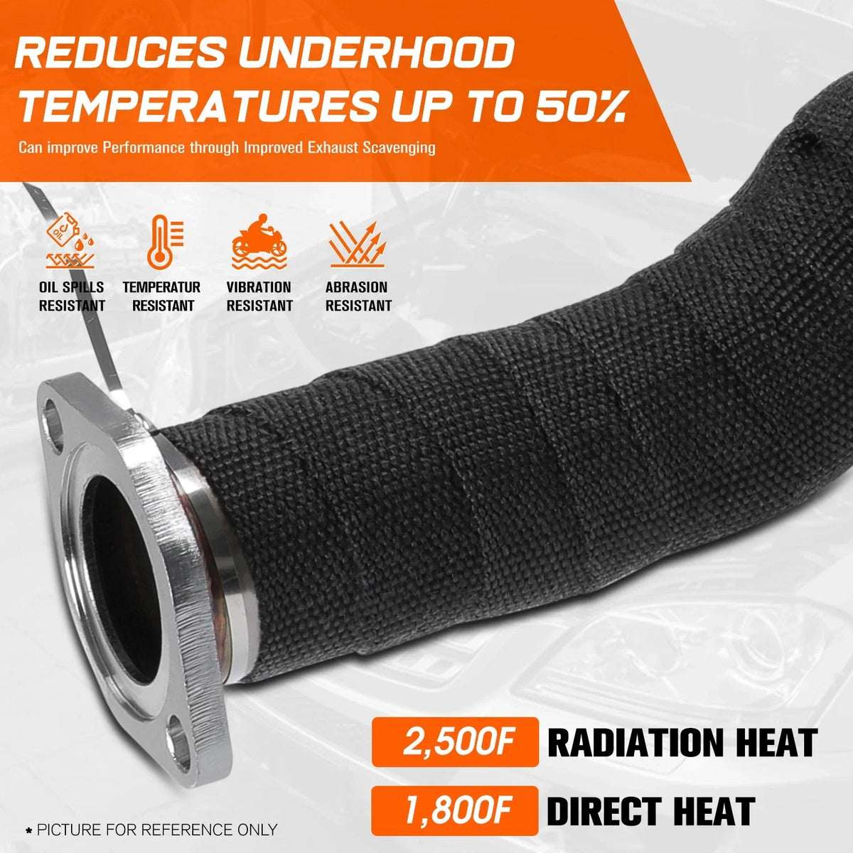 50FT 2" Fiberglass Exhaust Header Heat Wrap for Universal Applications
