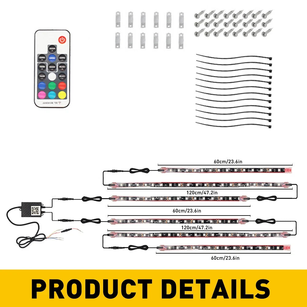 6pcs RGB Underglow LED Kit for Universal Car (Music App Controlled)