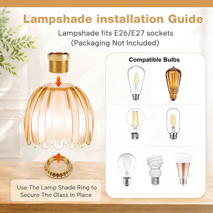 Set of 4 Amber Glass Tulip Lamp Shades for E26 Base Mini Chandelier