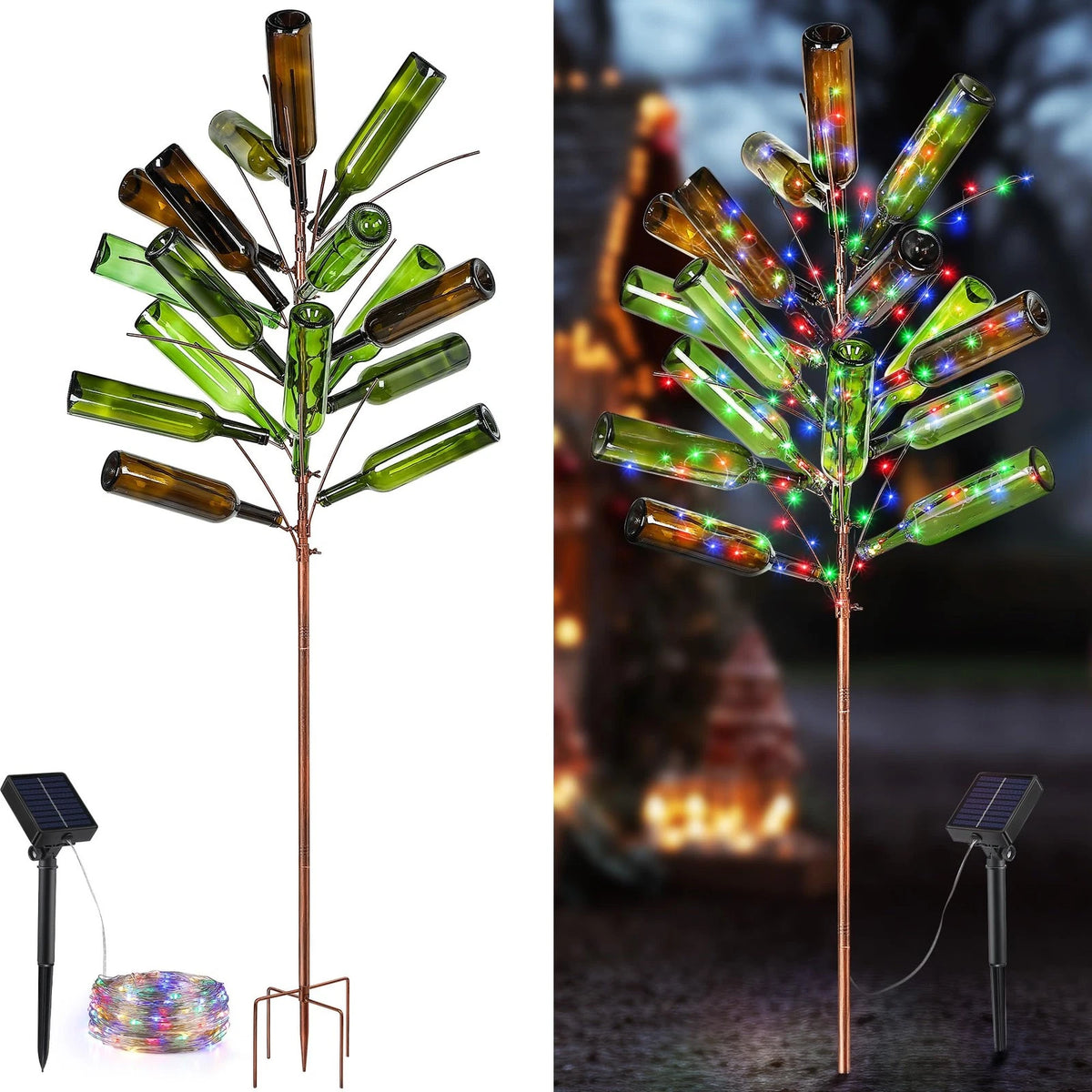 Solar Light Bottle Tree Sculpture for 4in Garden (61")