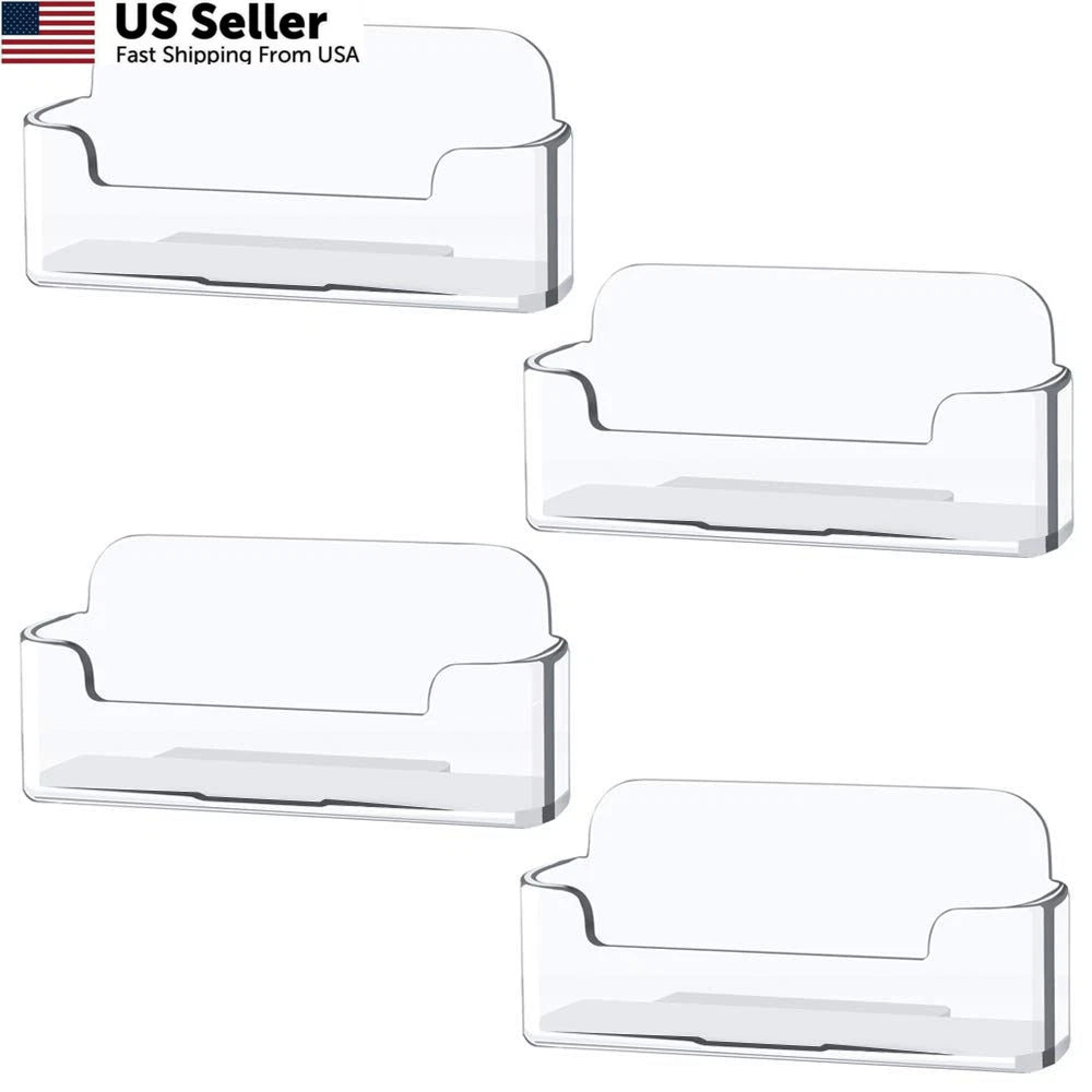 4 Pack Clear Acrylic Business Card Holder Desk Display Stand