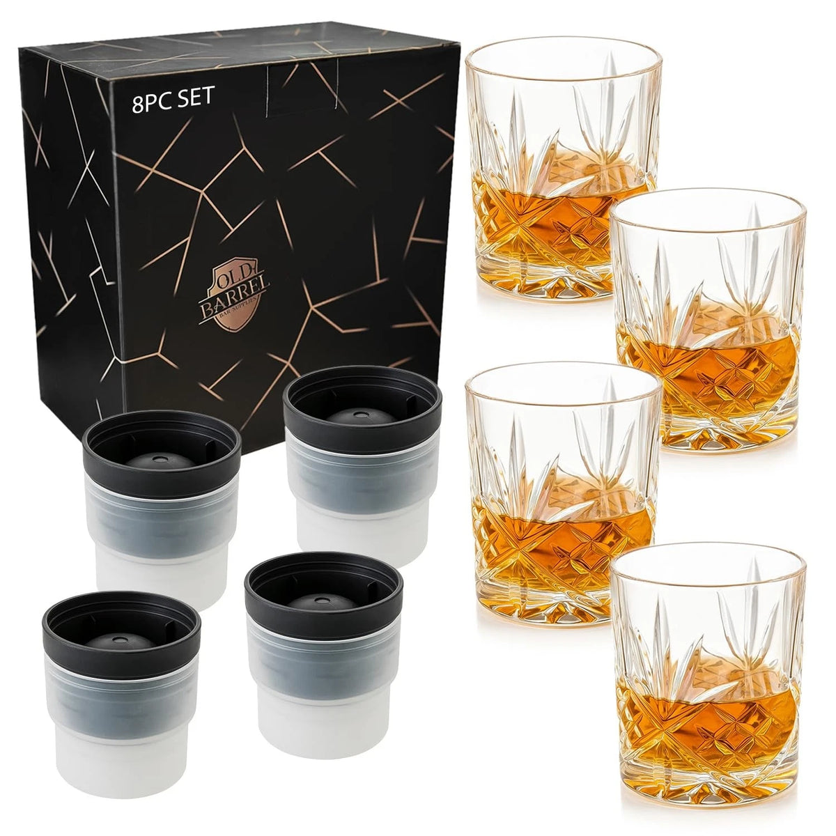 Set of 8 Old Fashioned Whiskey Glasses 10oz Crystal Rocks Cocktail