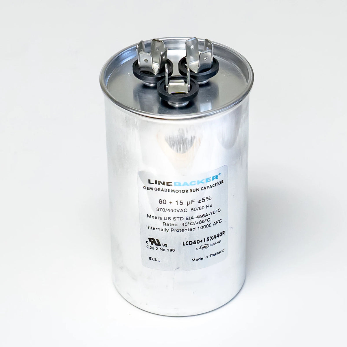 Capacitor Round Dual Run 60 + 15 uf for HVAC Motors (370/440 Volts)