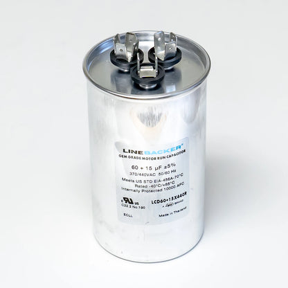 Capacitor Round Dual Run 60 + 15 uf for HVAC Motors (370/440 Volts)