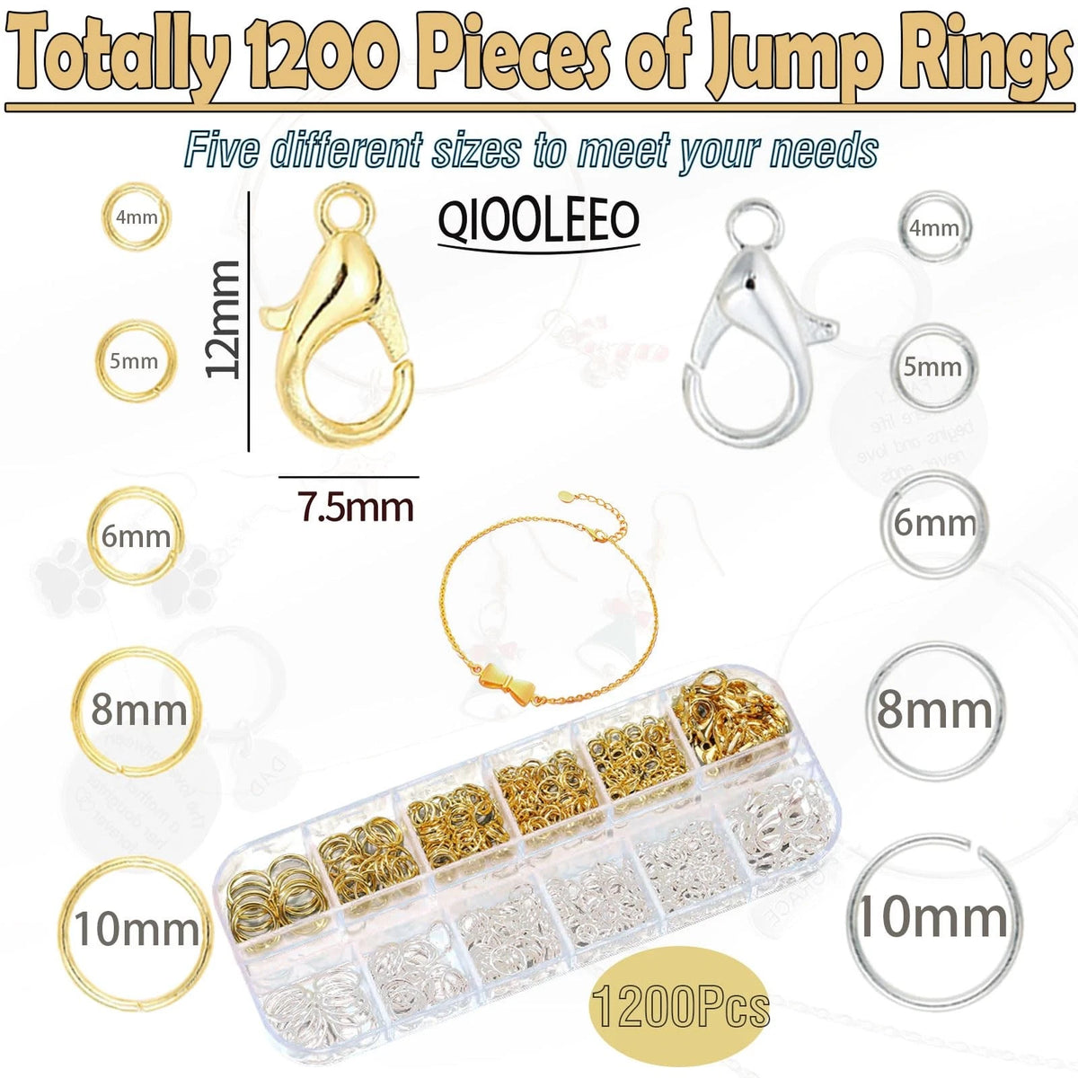 Set of 1200 Open Jump Rings for Jewelry Making - Silver & Gold