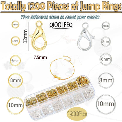 Set of 1200 Open Jump Rings for Jewelry Making - Silver & Gold