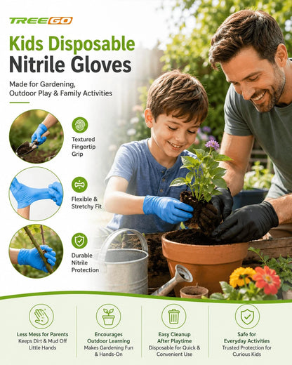 50X Kids Disposable Gloves for Ages 4–8, Blue X-Small
