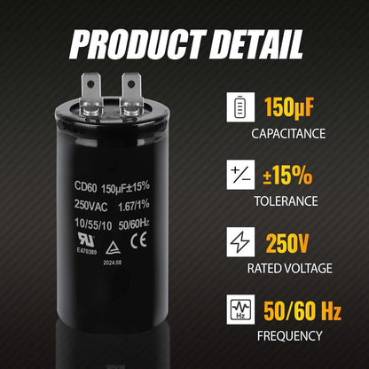 150uF Motor Start Capacitor for Electric Motors (250VAC 50/60Hz)