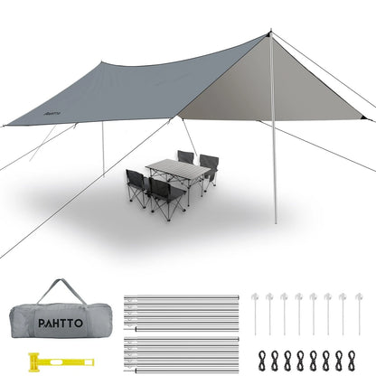 16x12 Ft Camping Tarp Canopy with Poles - Extra Large, Gray