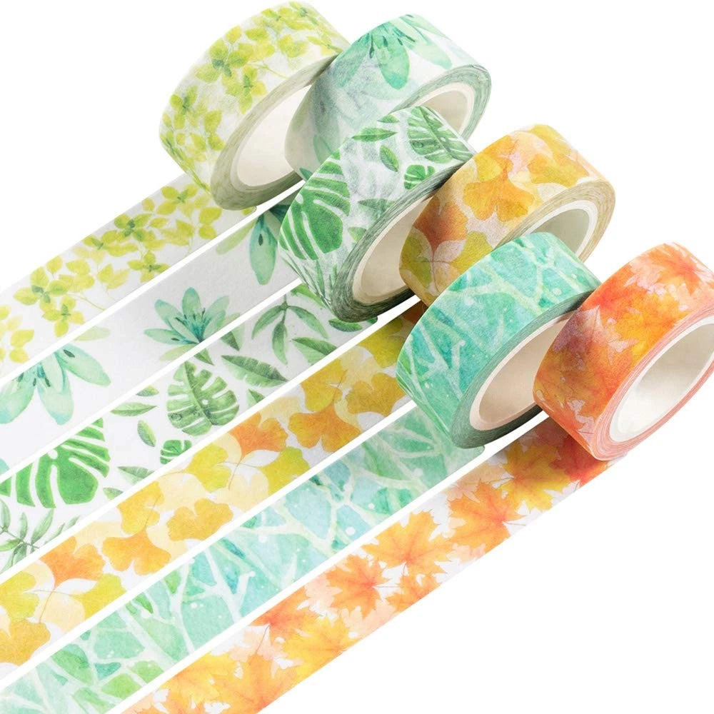 Set of 6 Floral Washi Tape Rolls 15mm Wide