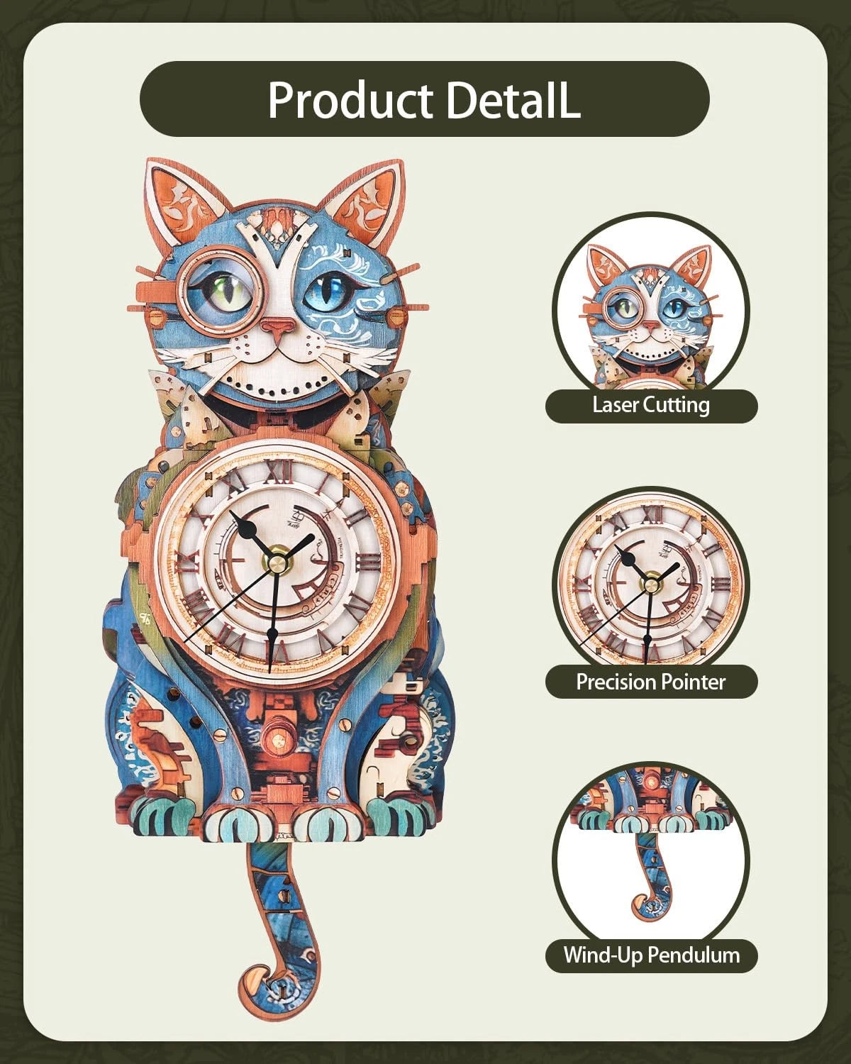 3D Wooden Puzzle for Detective Cat (8.27" × 2.60" × 16.93")