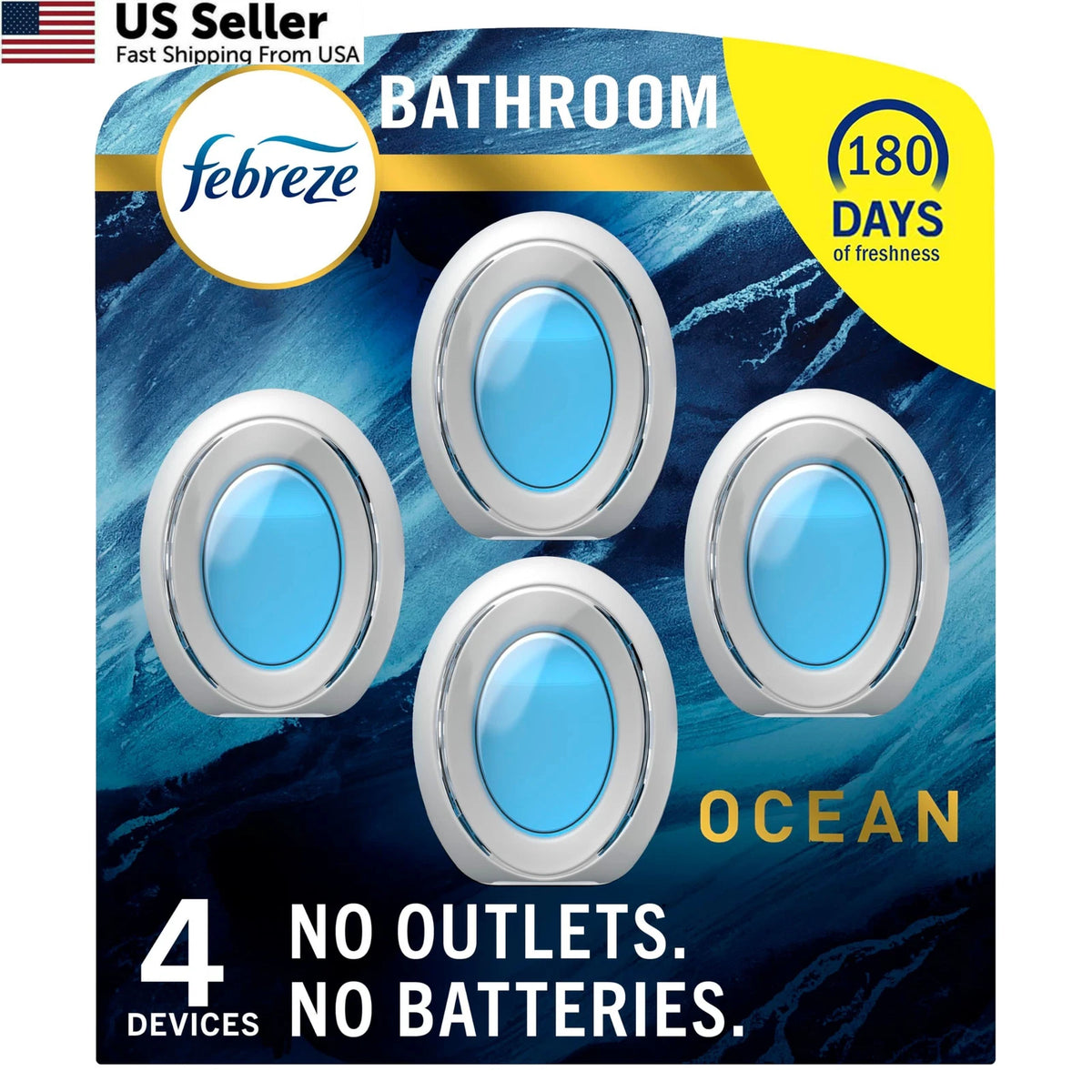 4 Pack Febreze Bathroom Air Freshener Odor Eliminator for Home (No Years)