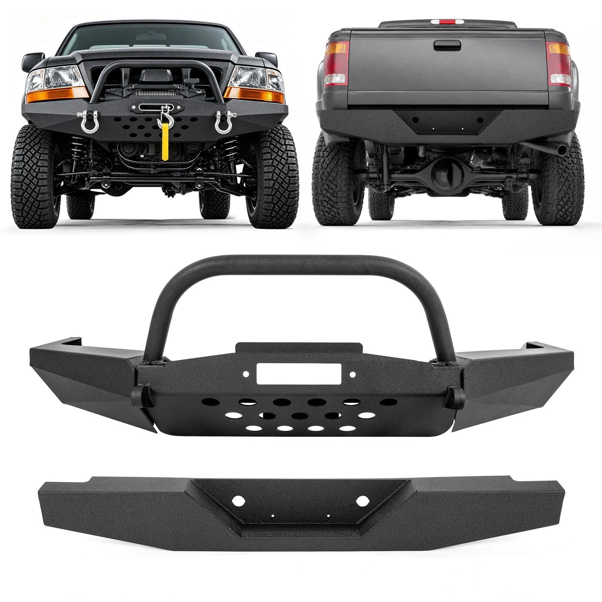 Modular Front Winch Bumper with Bull Bar & Rear Bumper for Ford Ranger (1998–2011) CON-A000000287