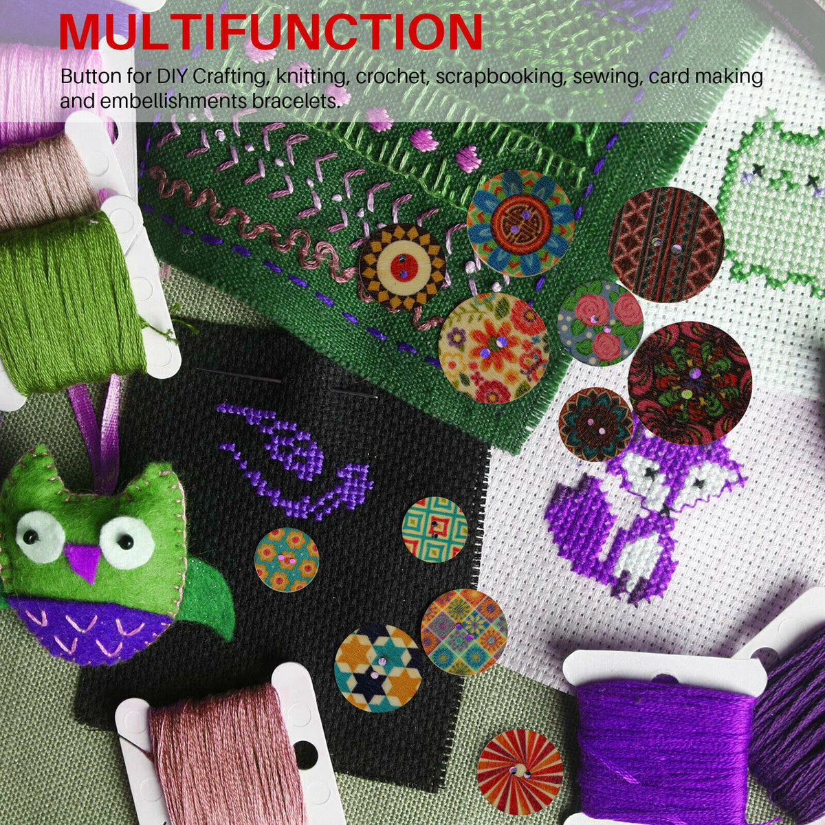 200 Pcs Mixed Color 2-Hole Wood Buttons for Apparel Sewing