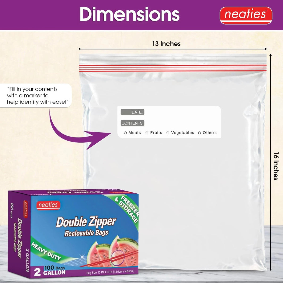 2 Gallon Resealable Bags for Heavy Duty Freezer Storage (XL)