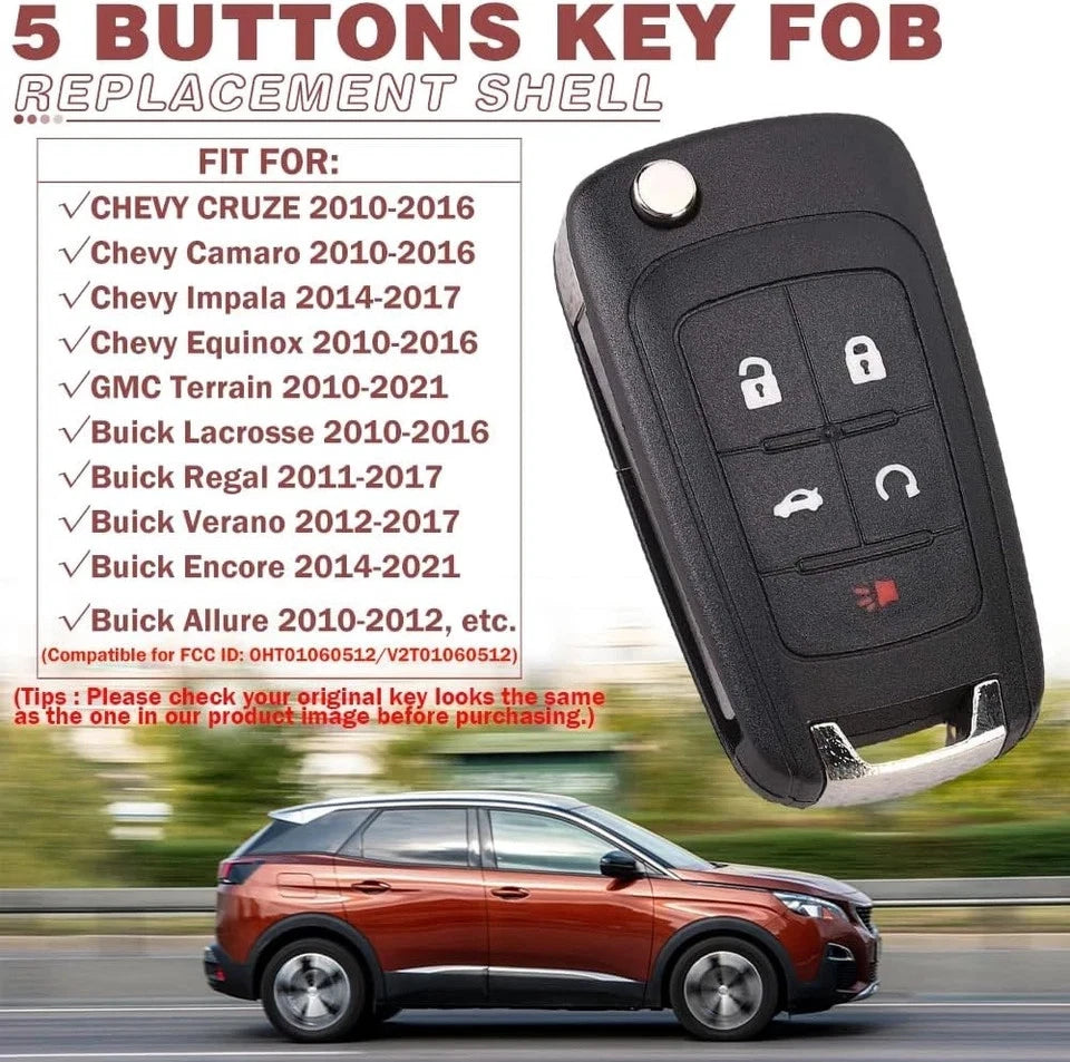 Key Fob Case Replacement 5 Button for Chevy Cruze Camaro Impala Equinox
