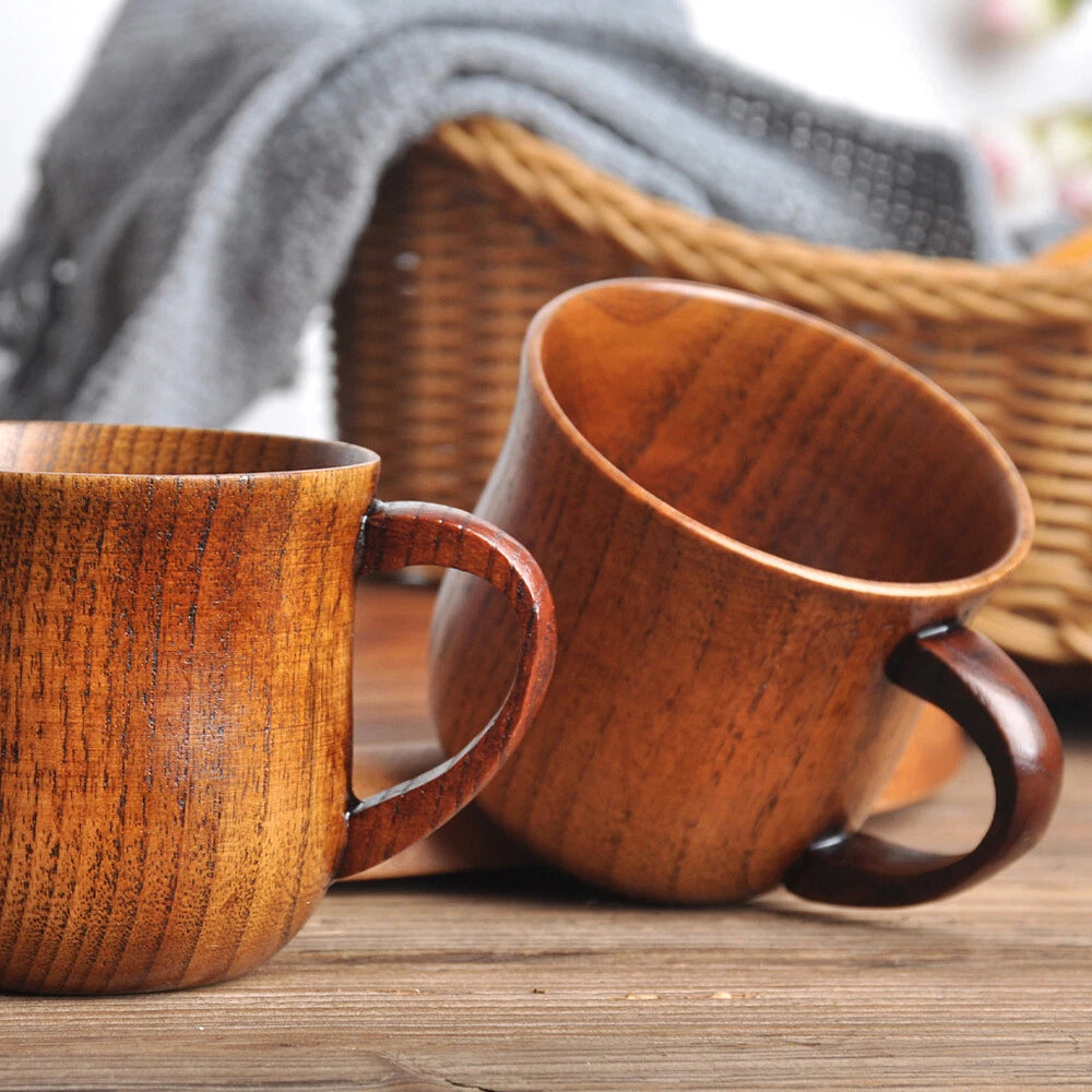 2pc Wooden Cup Set for Coffee Tea Beer Juice Milk - Handmade Mug