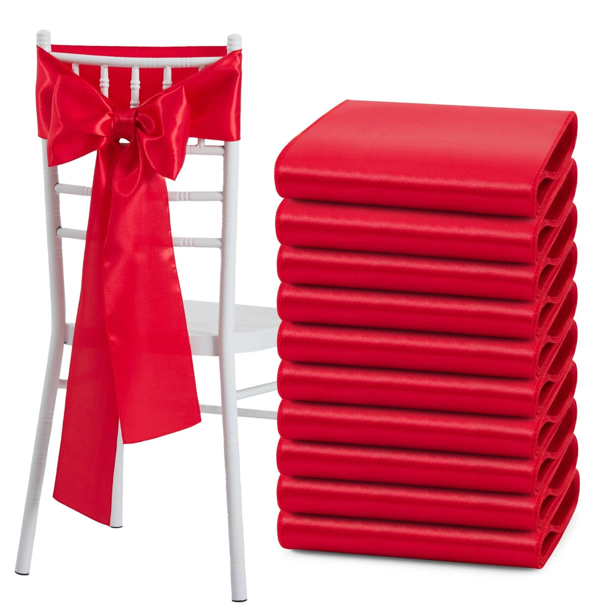 10 Pcs Red Satin Chair Sashes Bows 6"x108" Universal