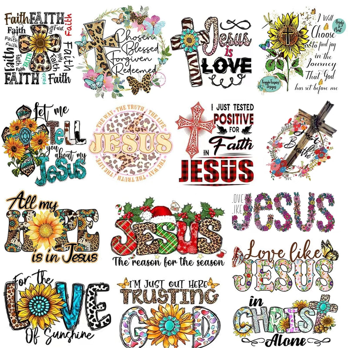 15PCS Iron-On Jesus God Patches 2.3"x2" for Customization