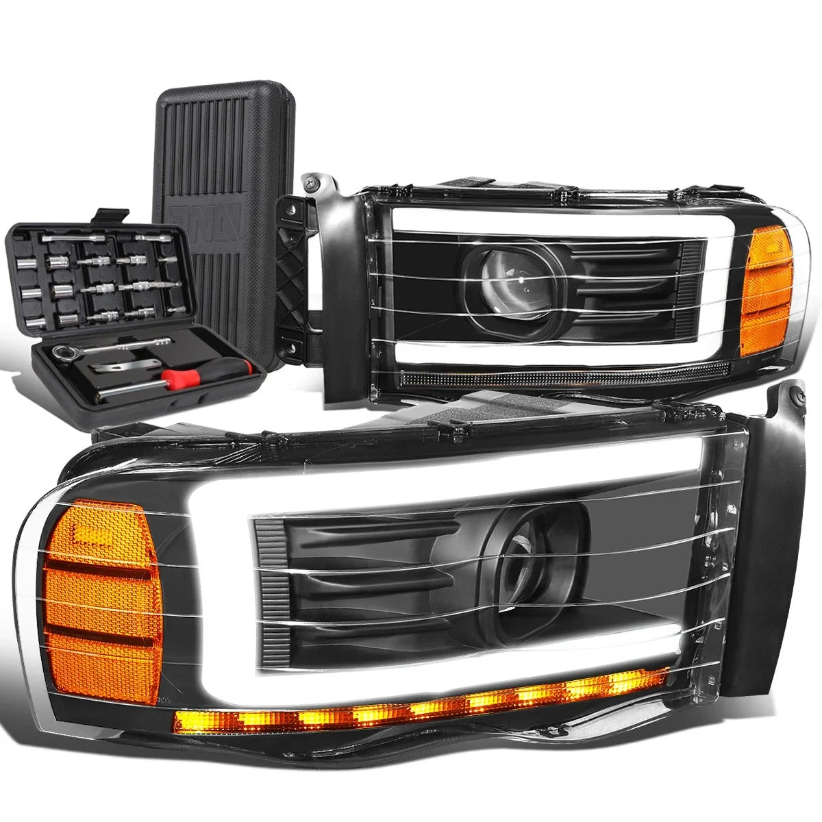 LED DRL Tube Projector Headlights for Dodge Ram (2002–2005)