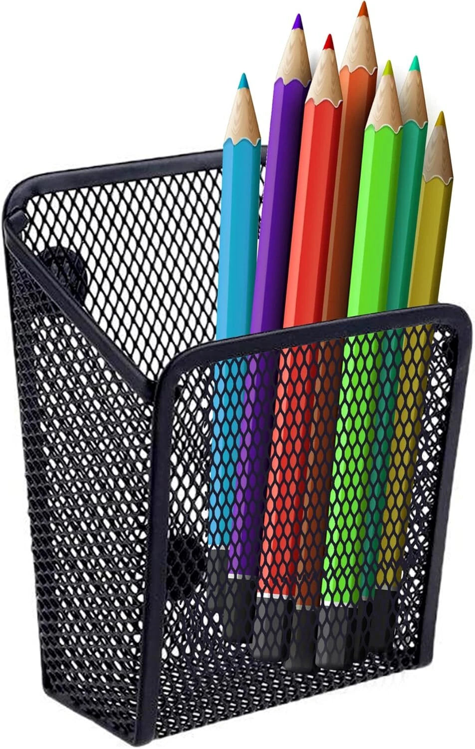 Magnetic Metal Mesh Pen Holder for Office Use (Black Stainless Steel)
