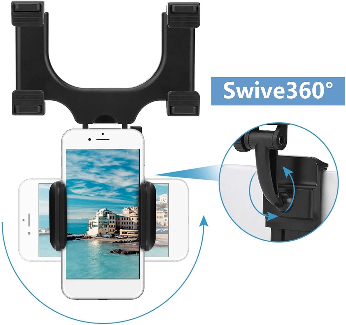 360 Rotation Car Rear View Mirror Mount Stand for Universal Vehicles