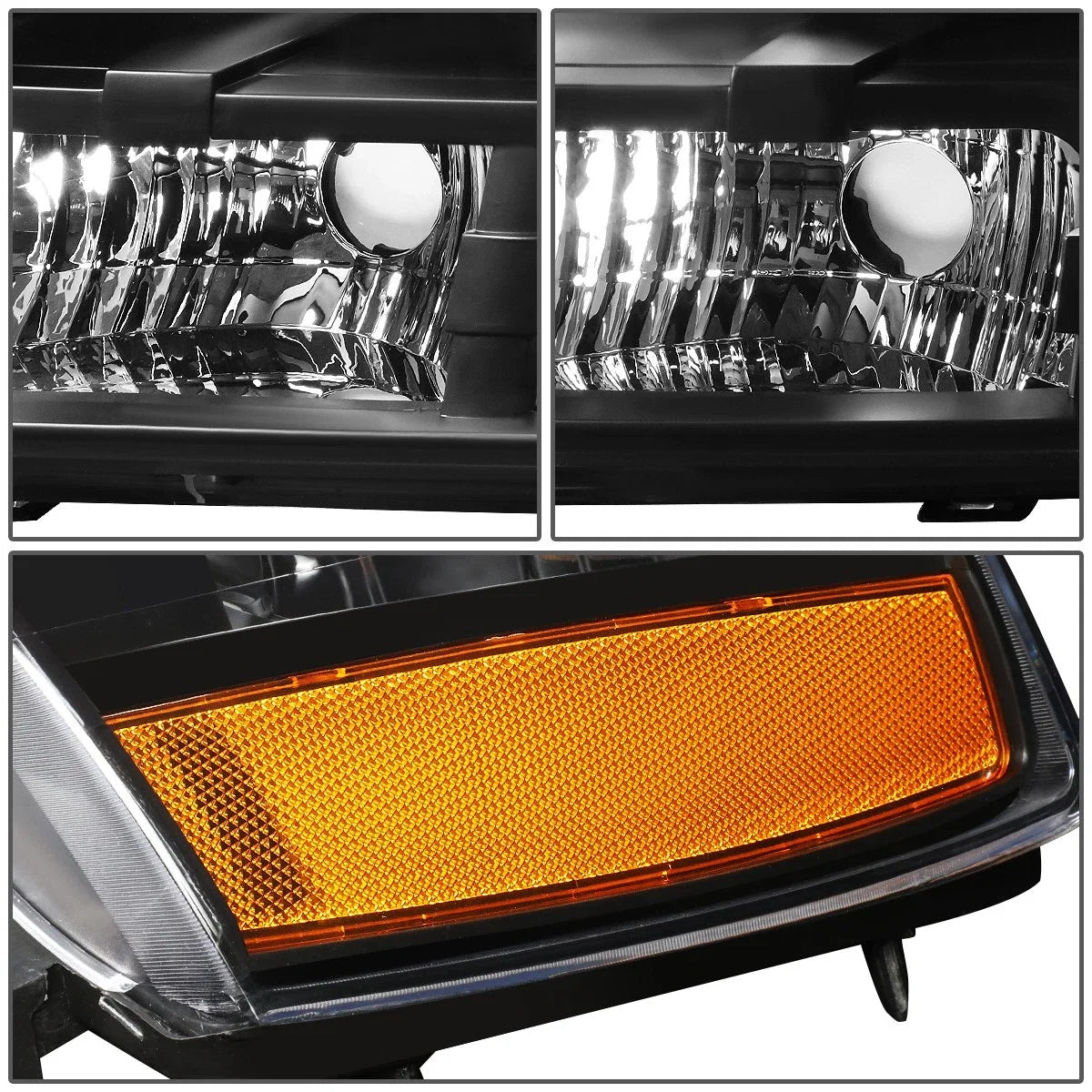 Pair of Black Housing Amber Corner Headlight Lamps for Chevy Tahoe Suburban (2007–2014)