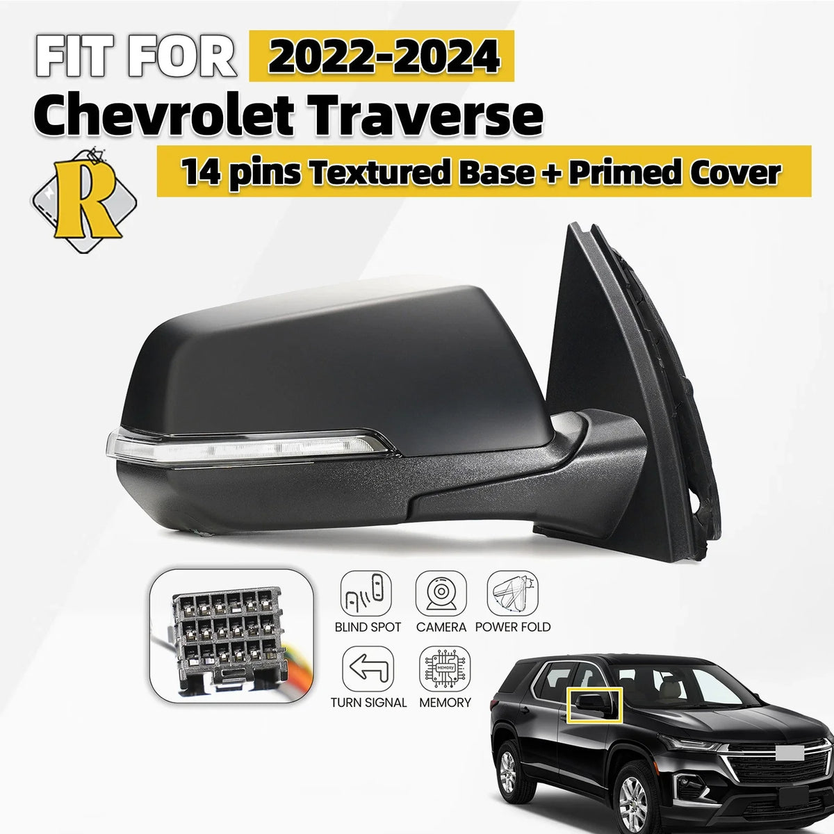 Side Mirror for Chevy Traverse (2022–2024) w/ Turn Signal, BSD, Camera, 14pin Right