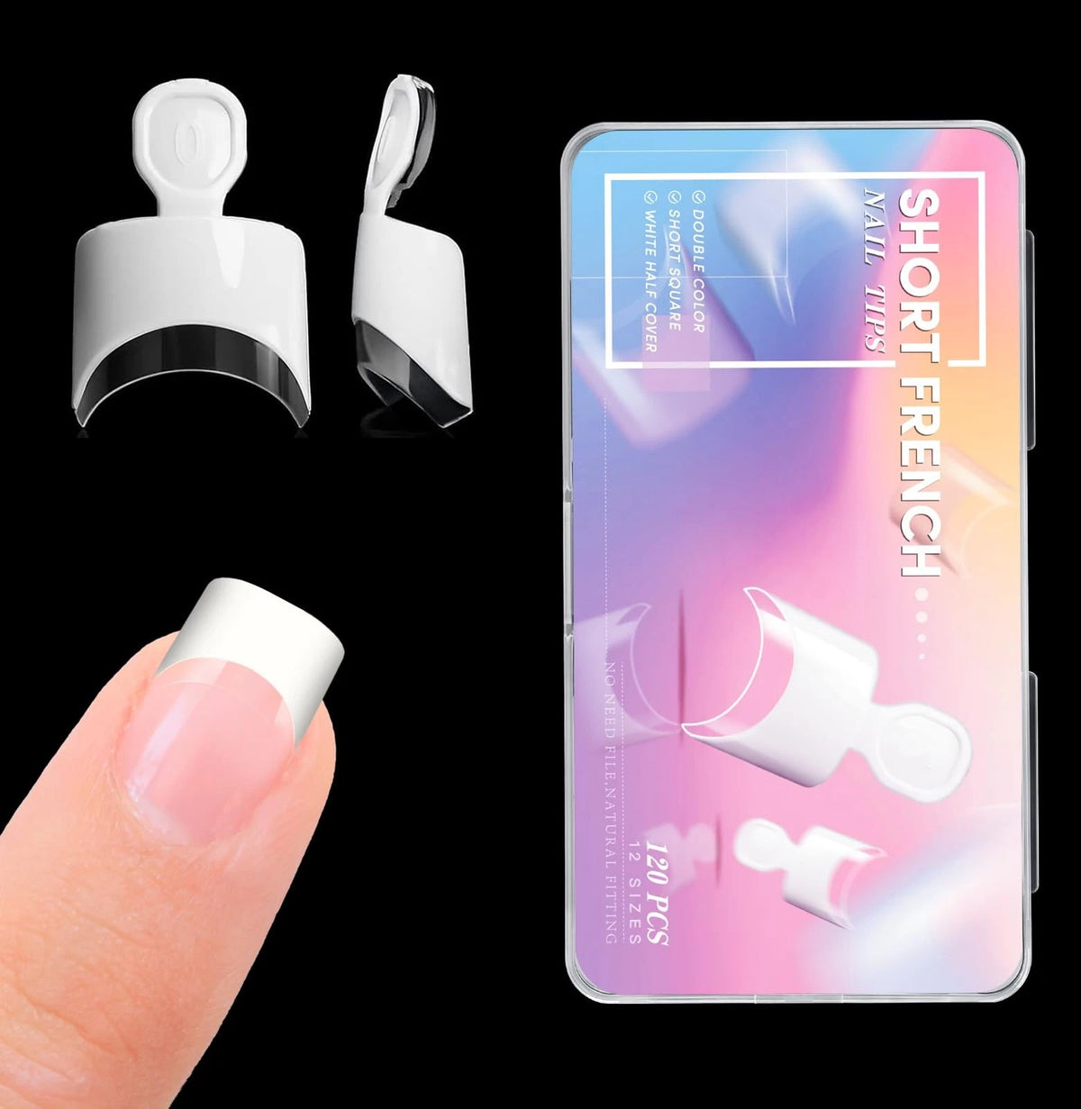 120 Piece French Nail Tips for Universal Use (Assorted Half White)