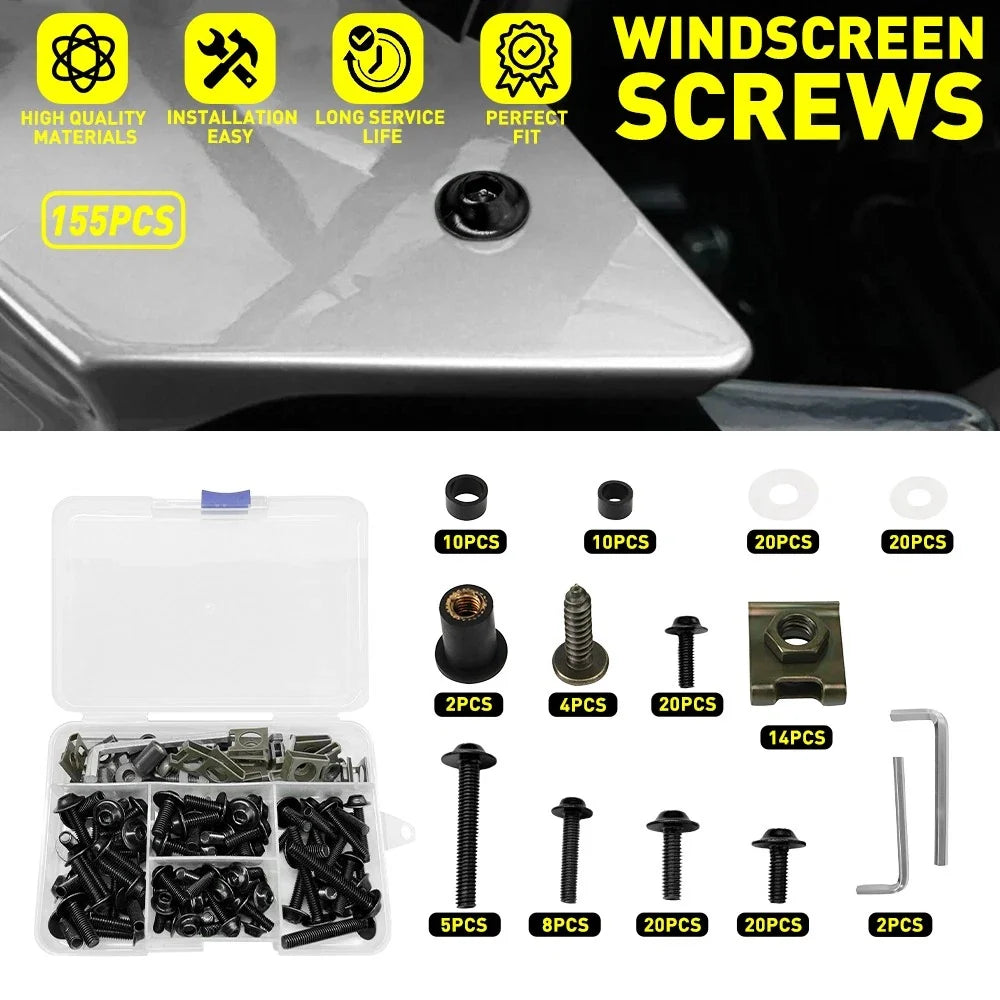 155pc Black Aluminum Fairing Bolts Kit M5 M6 for Honda CBR600RR CBR1000RR (2003–2023)