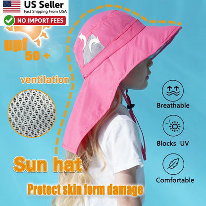 Kids Sun Hat UPF 50+ Sun Protection Neck Flap for Ages 3-12