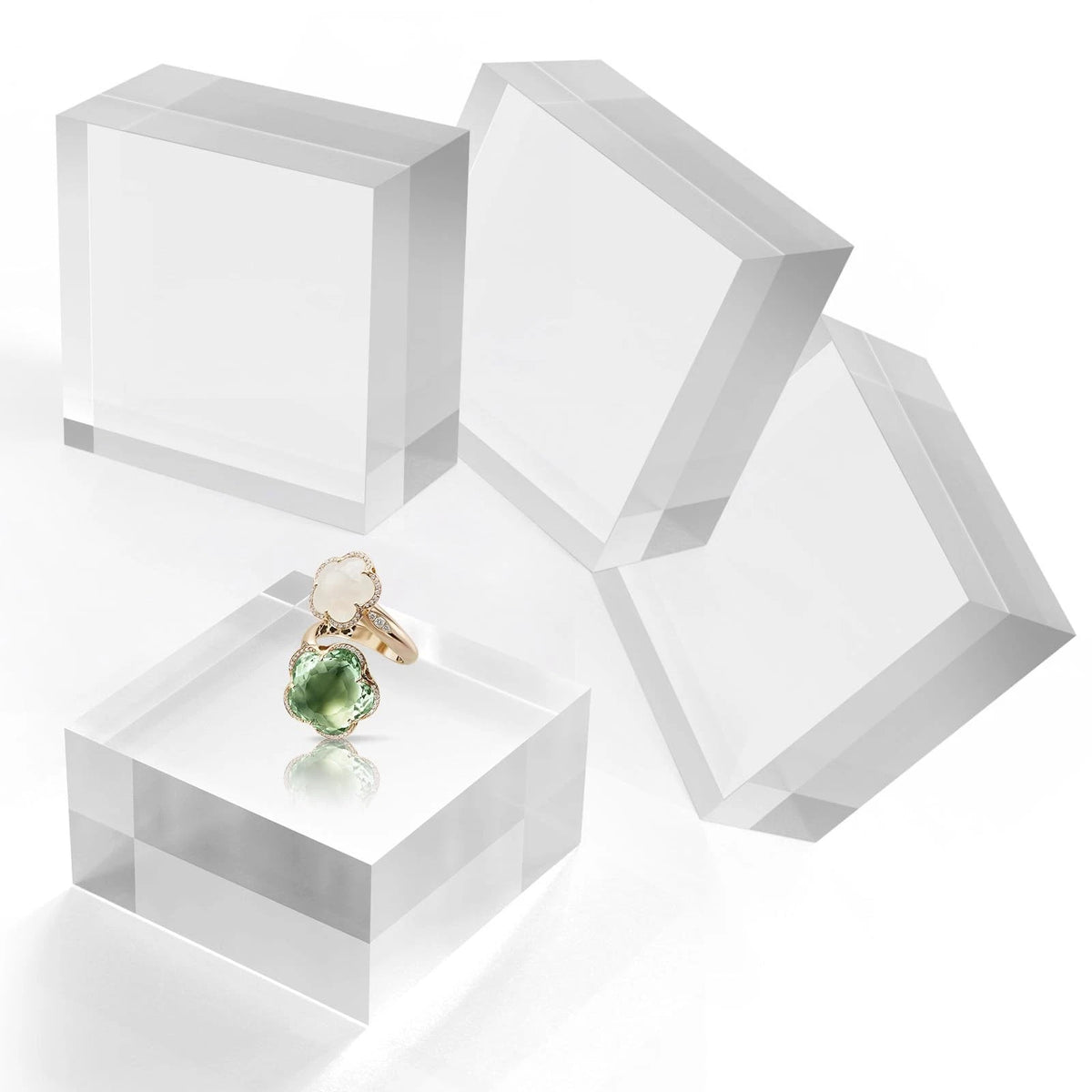 Set of 4 Acrylic Base Stands for Display 4x4x2 Inch Clear Blocks